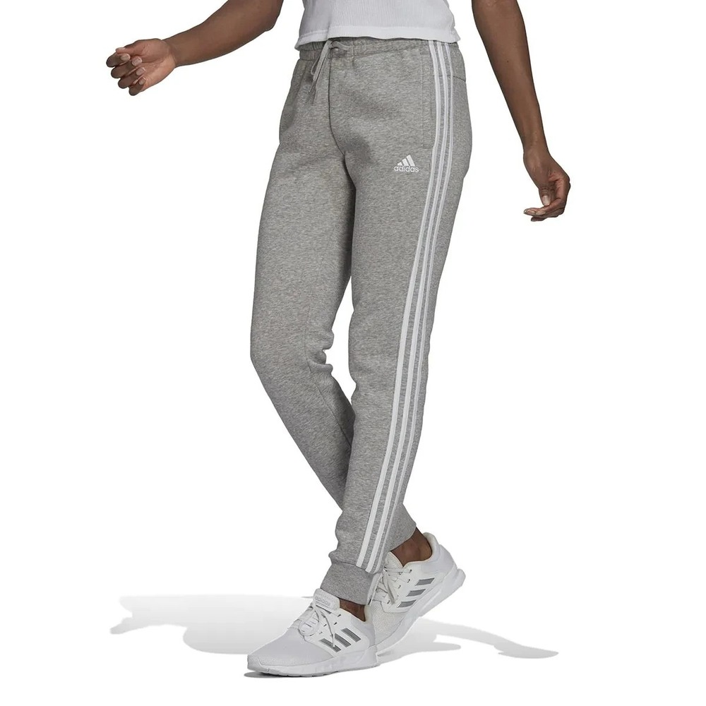Adidas Essentials Slim Tapered 3-Stripes Joggers Grey Heather Women Pants NEW